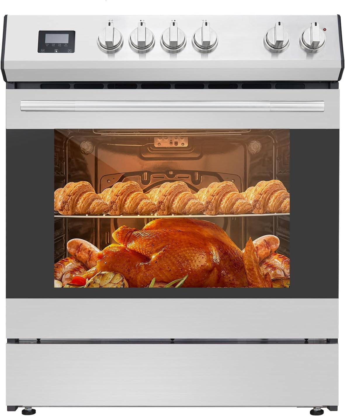 EastVita 30 Inch Single Wall Oven 5.0 Cu Ft Range With 5 Burner Smooth Cooktop,Ceramic Cooktop,High Power Cooking kitchen Oven